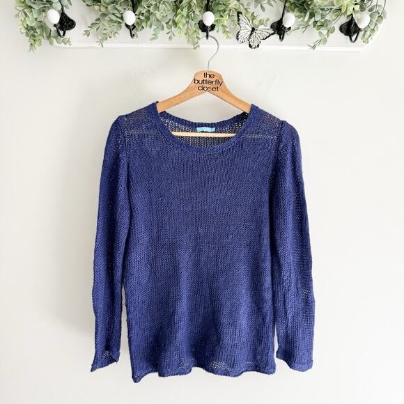 J. McLaughlin Sweaters - J.Mclaughlin linen Blue Open Knit Lightweight Long Sleeve Sweater Size Small